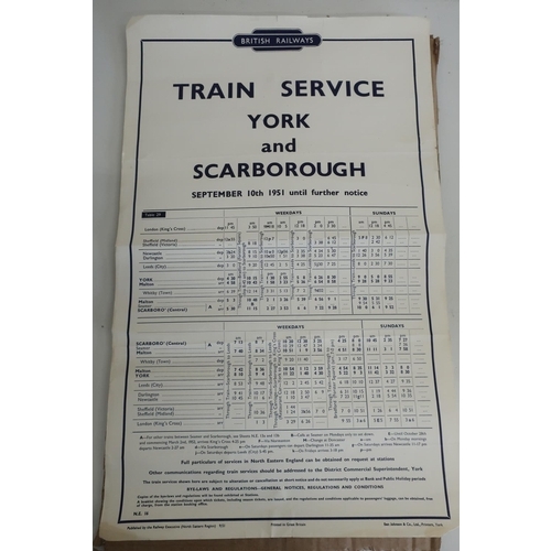 99 - British Railways train service York and Scarborough timetable dated September 1951 (32cm x 51cm)