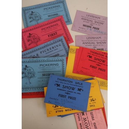 81 - Collection of various assorted Thornton le Dale, Levisham and other local interest show price cards,... 