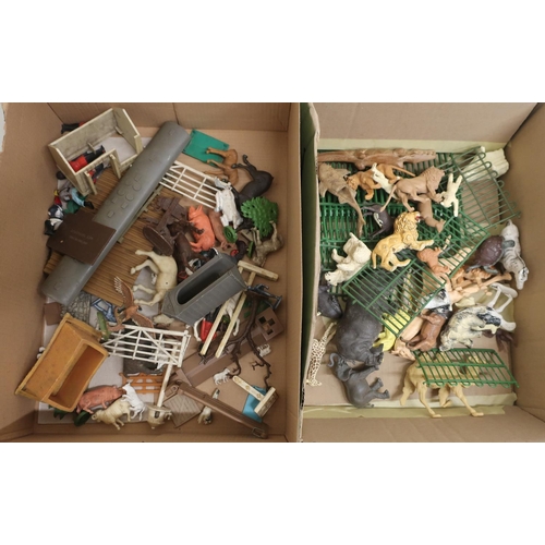 34 - Collection of Britains and others plastic farm and zoo animals, in two boxes