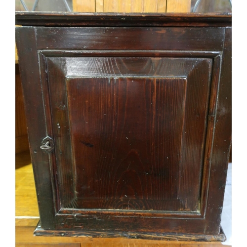 120 - Small George III pine and elm spice cabinet, with two drawers and panel door (38cm x 41cm x 20cm)