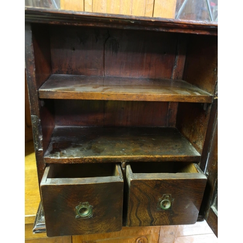 120 - Small George III pine and elm spice cabinet, with two drawers and panel door (38cm x 41cm x 20cm)