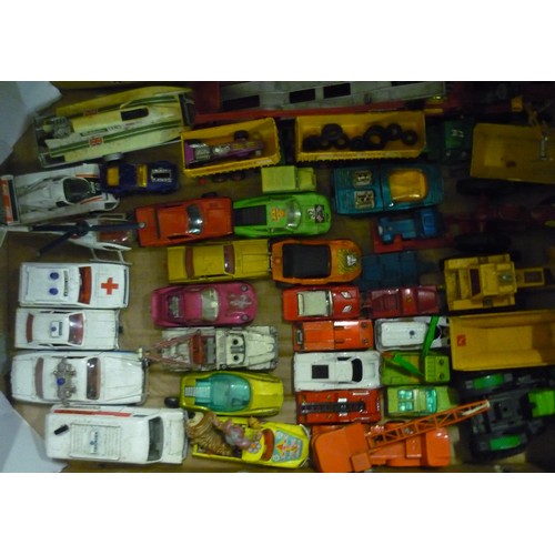 38 - Collection of Dinky, Corgi, and other die-cast emergency, farm, and other unboxed vehicles, and a qu... 