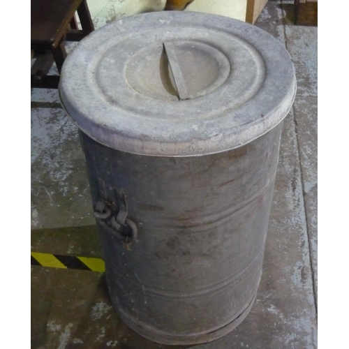 477 - Large LNER galvanized metal two handled bin with lid (77cm x 48cm)