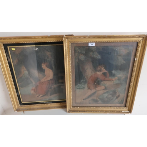30 - Pair of 19th C gilt framed coloured prints, one of a girl titled 
