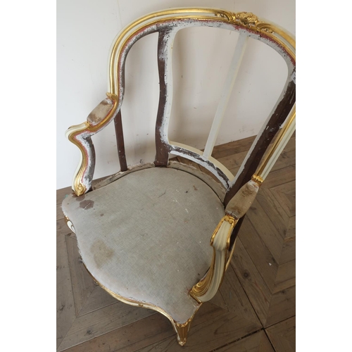 47 - 19th C French style armchair frame, with upholstered seat and cream & gilt painted frame, with furth... 