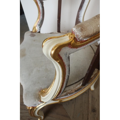 47 - 19th C French style armchair frame, with upholstered seat and cream & gilt painted frame, with furth... 