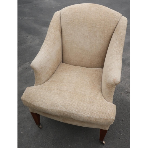 52 - Modern oatmeal upholstered Edwardian style armchair on square tapering supports
