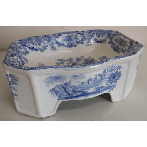 63 - Selection of 19th C and later blue and white ceramics, including Willow pattern meat plates, part te... 