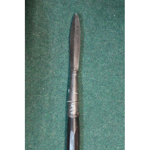 33 - C.18th C boar spear with 8 inch double edged point, mounted on later wooden shaft with leather mount... 