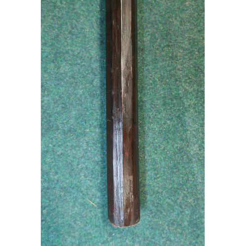 33 - C.18th C boar spear with 8 inch double edged point, mounted on later wooden shaft with leather mount... 