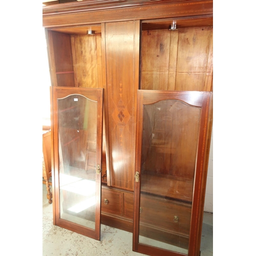 350 - Edwardian satinwood inlaid mahogany bookcase, two glazed doors enclosing plate glass shelves above t... 