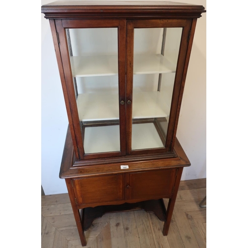 352 - Early 20th C mahogany display cabinet, glazed all round with two shelves, the base with two doors, o... 
