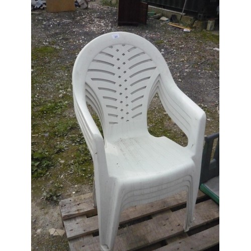 203 - Four plastic patio chairs