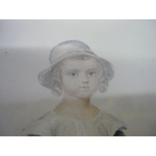 26 - Early 19th C study of a young girl with a blue ribbon, watercolour, in rosewood frame (35cm x 40cm i... 