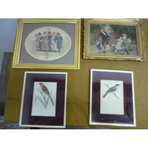 27 - Gilt framed Crystoleum, framed print The Band Of Hope, and a pair of framed & mounted bird prints of... 