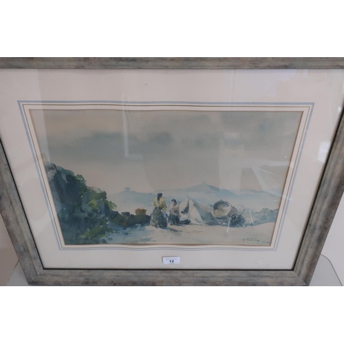 12 - M Tavaris,  The Gypsy Encampment, watercolour, signed and dated 1961 (65 x 52 cm including frame)