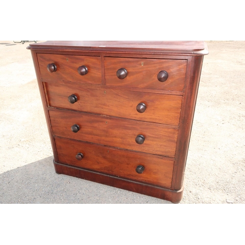 365 - Victorian mahogany chest of two short above three long drawers, on plinth base (117cm x 111cm x 52cm... 