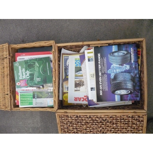 255 - Two baskets containing a quantity of motoring/transport magazines