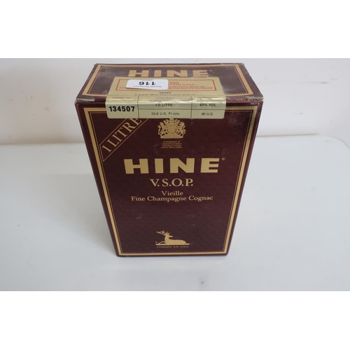 116 - 1ltr bottle of Hine V.S.O.P Champagne Cognac