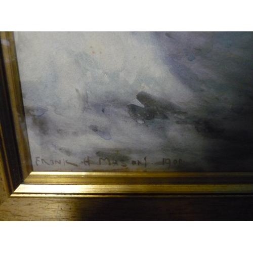 2 - Frank Henry Mason, steam ship labouring in a stormy sea, watercolour, signed Frank H Mason and dated... 