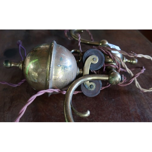 105 - Edwardian rise and fall twin branch brass ceiling light fitting