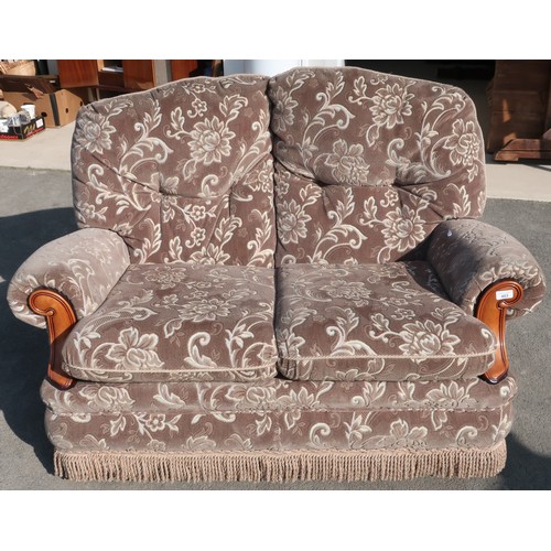 403 - Two seat cottage style settee upholstered in mushroom floral patterned material