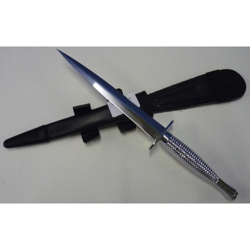 50 - J Nowill & Son of Sheffield chrome plated Fairbairn-Sykes style commando knife, 7 inch double edged ... 