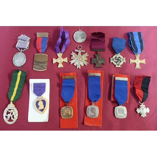 2 - Collection of various assorted, mostly reproduction, German and British military medals, various Oly... 