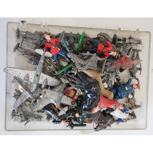 74 - Four Dinky small scale model die-cast aeroplanes, and a quantity of lead and other metal soldiers, e... 