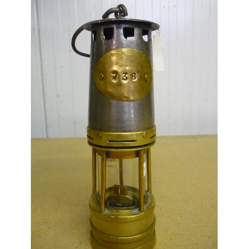 31 - Brass and steel miners lamp possibly Hailwood & Ackroyd No. 738 (25cm)