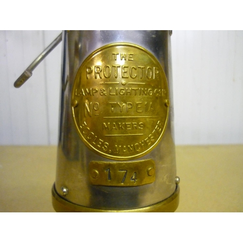 38 - Protector Type E1A brass and steel miners lamp No. 174 (22cm)