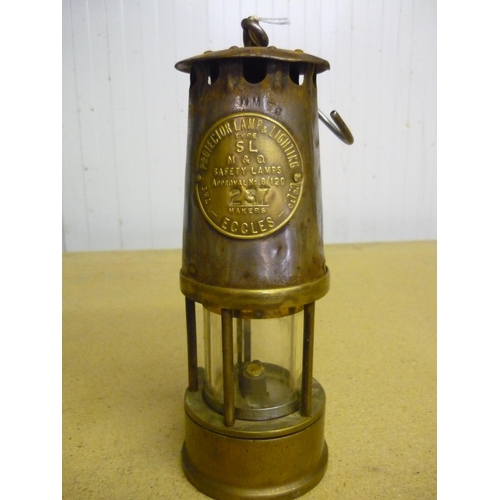 43 - Protector Type SL brass and steel miners lamp No. 237, stamped WM78 (22cm)