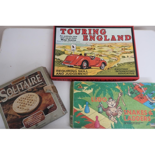 73 - Boards games incl. Monopoly, Battleships, Upwords, hardwood Solitaire and Touring England new versio... 