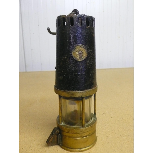 1 - Richard Johnson of Clapham brass and steel miners lamp, retailed by Wilks Bros Sheffield (23cm)