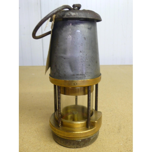 25 - Wolf Type FS brass and steel miners lamp P.O. 1973 No. 26670 (21cm)