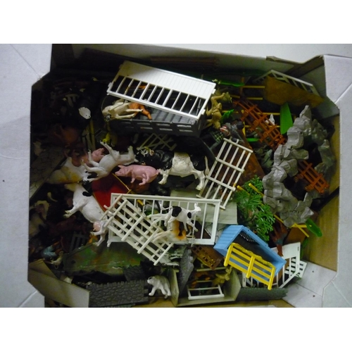 81 - Collection of Britains, Taylor's and other plastic farm and zoo animals, in one box