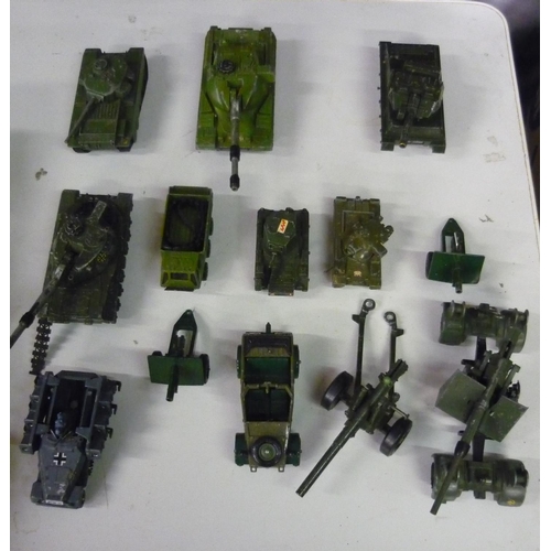 86 - Collection of Dinky, Britains, Corgi and other die-cast model military vehicles including 8mm gun Ku... 