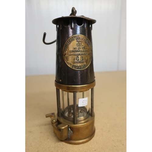 7 - Protector Type SL brass and steel miners lamp No. 66 (23cm)