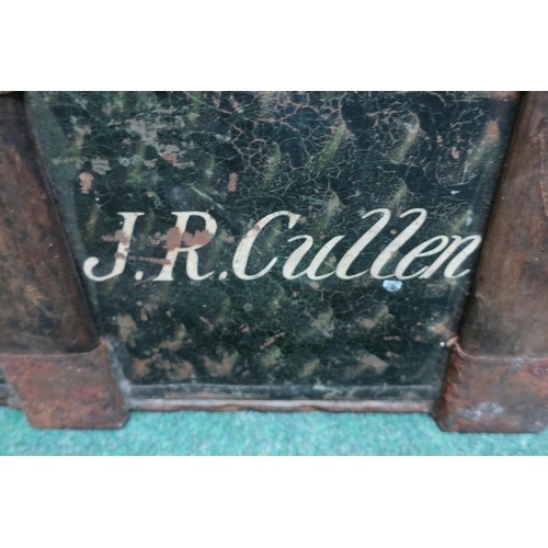 40 - Military style metal flat top and wooden slated twin handled truck and white painted lettering J.R. ... 