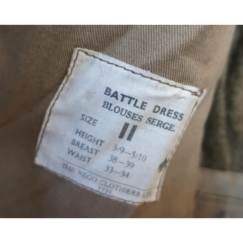 45 - Three WWII period battle dress blouses with various war department markings, one by Rego Clothers Lt... 