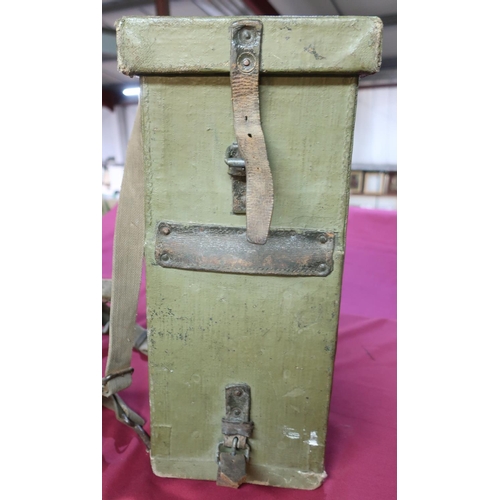55 - Mid to late 20th C military style portable equipment carrier with fitted interior and twin carrying ... 