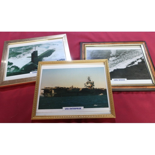 56 - Selection of assorted framed and mounted photographs and photographic prints of submarines, battlesh... 