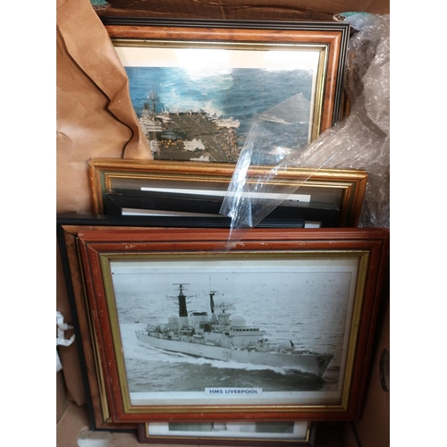 56 - Selection of assorted framed and mounted photographs and photographic prints of submarines, battlesh... 