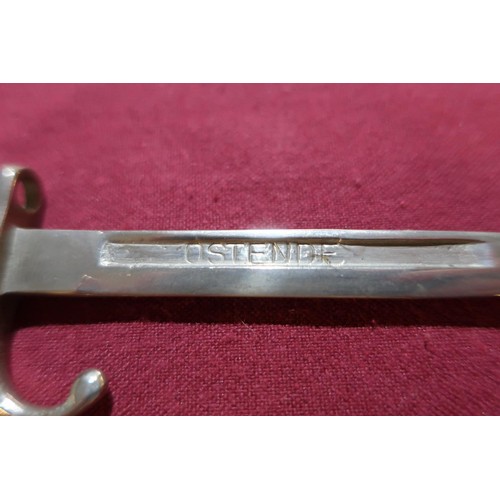 34 - Miniature silver plated mother of pearl gripped souvenir bayonet marked ostende, similar bar brooch ... 