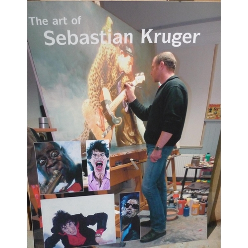 254 - The Art of Sebastian Kruger colour poster, depicting the artist at work in his studio finishing a st... 