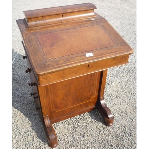 52 - Victorian figured walnut Davenport desk, tooled leather slope writing surface above four drawers (95... 