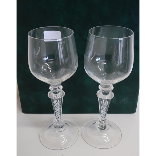 44 - Pair of large wine glasses with bucket shaped bowl on tapering air twist stems (18cm high) (2)