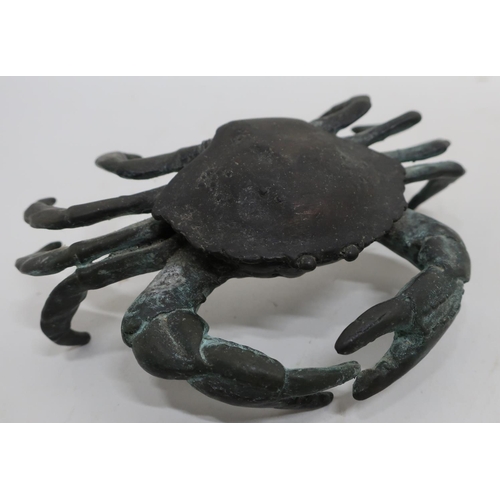 13 - Bronze model of a crab, the underneath marked R80 (width 13cm) and another crab (2)