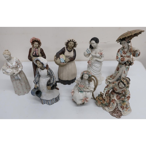 20 - Group of eight studio pottery figures of various ladies, including two Geisha girls (8)