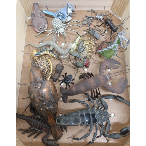 3 - Selection of unusual decorative metal glass and ceramic type animal figures, mostly spiders, scorpio... 